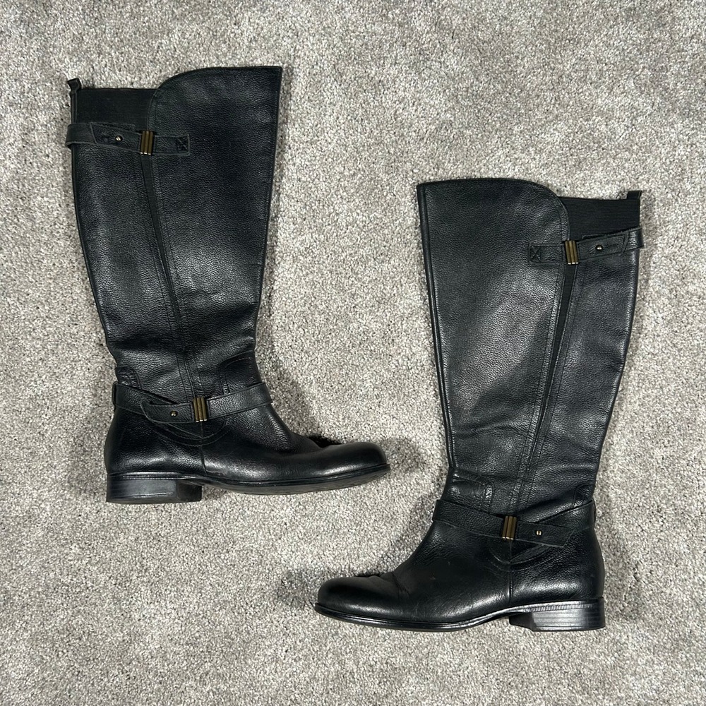 Naturalizer Joan Black Leather Wide Calf Riding Boots Women 8.5 WW WC N5 Comfort